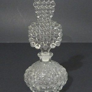 Vintage Clear Pressed Glass Hobnail Perfume Bottle with Tall Plume Stopper